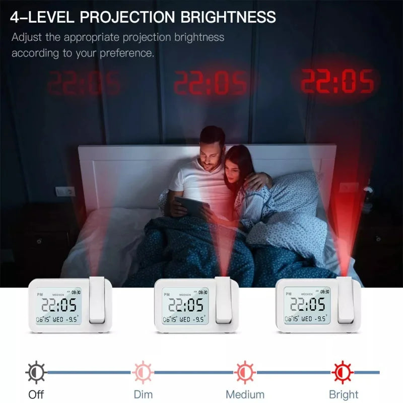 2025 Digital Projection Alarm Clock Rechargeable LED USB Charger Projector Alarm Clock For Office Bedroom Bedside
