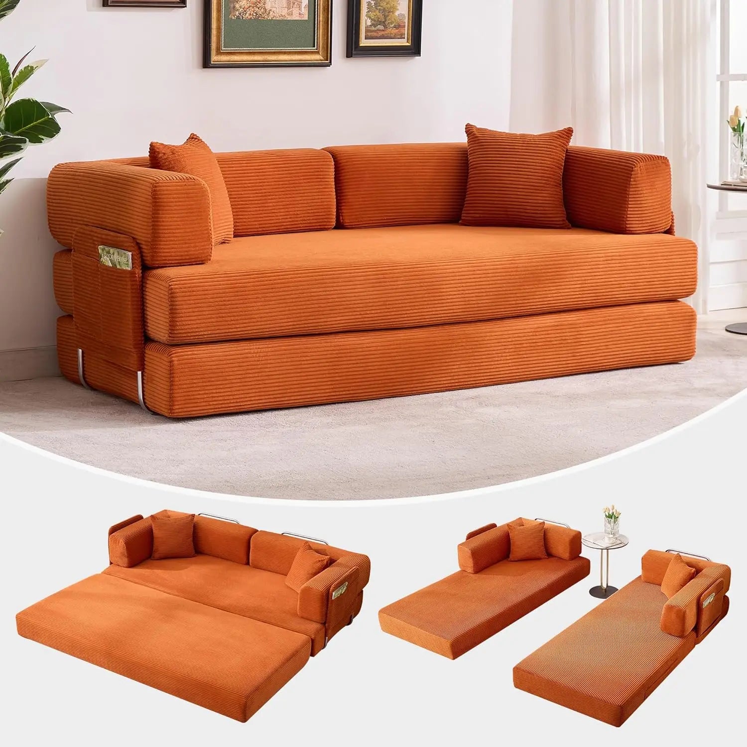 Convertible Sleeper Sofa Bed,78.8’’ Floor Sofa Bed,5-in-1 Folding Mattress Couch Loveseat with Fixed-Shape