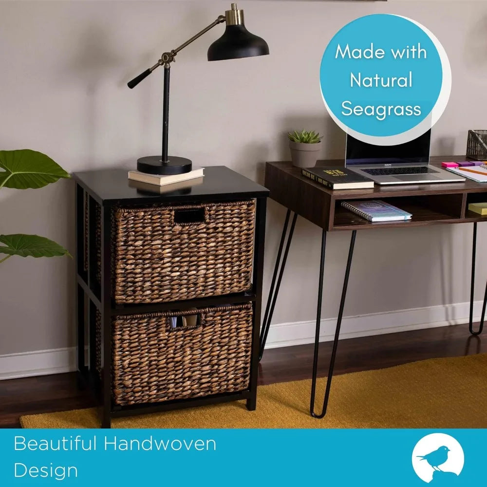 2 Tiered File Cubby w/Wood Top - File Cabinet Home Office Storage Nightstand Decorative Wooden Organizer | Desk Modern