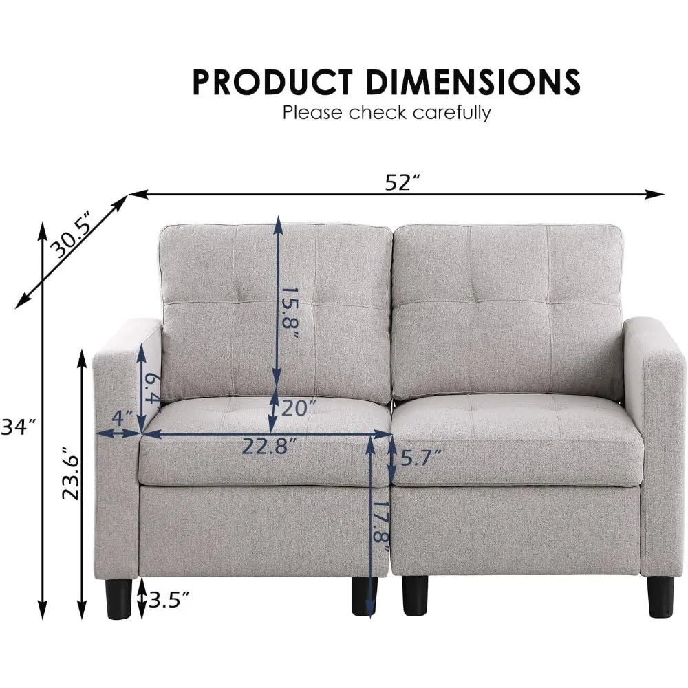 Loveseat Sofa 52’’ Small Loveseat Couch for Small Spaces 2 Seater Modular Sectional Couches for Living Room Bedroom