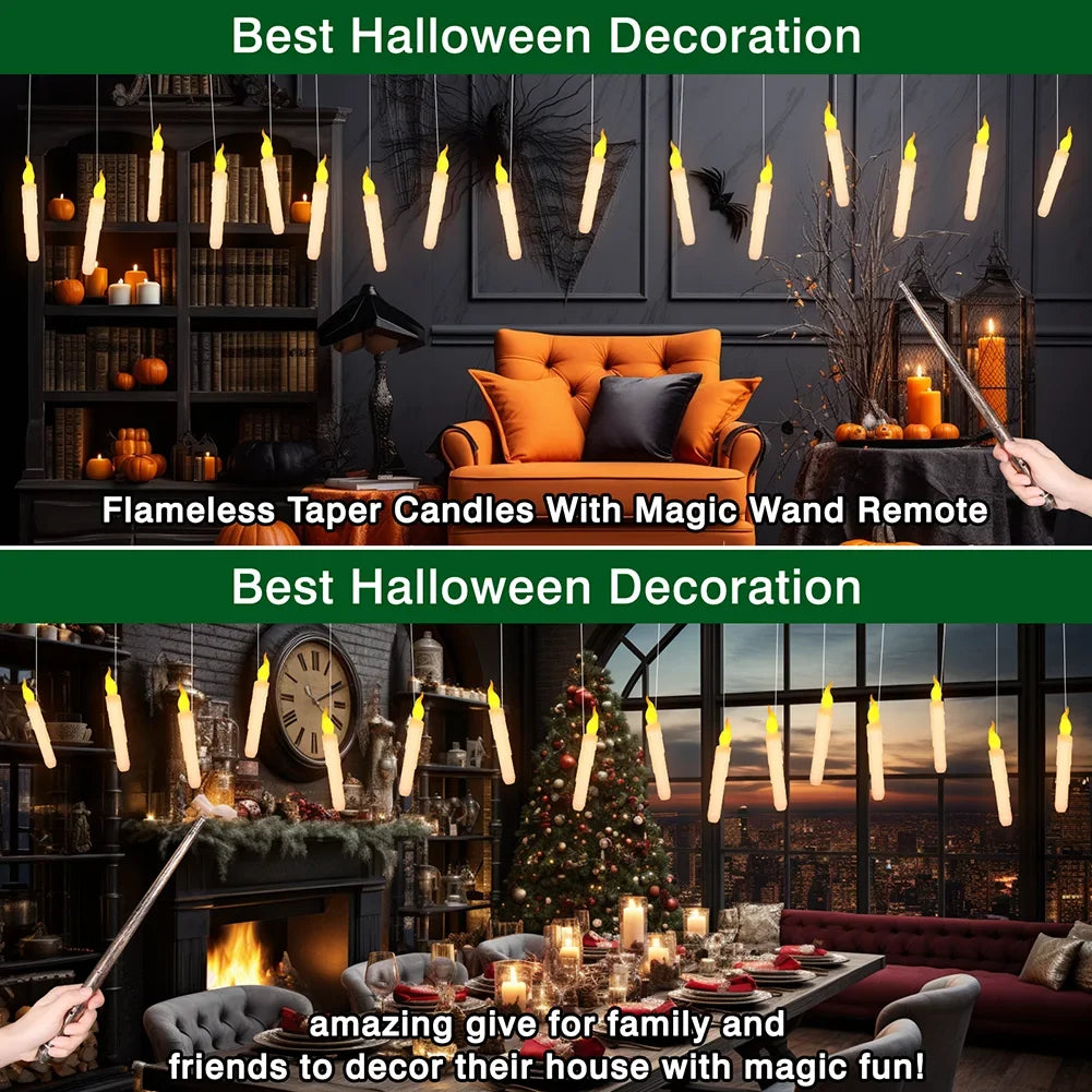12/48Pcs Floating Candles with Magic Wand Flickering Warm Light LED Flameless Candle Taper Candles for Christmas