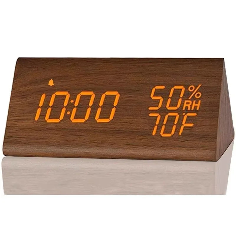 Wooden Alarm Clock Clock LED Time Display USB Charger Humidity and Temperature Detection Digital Alarm Clock