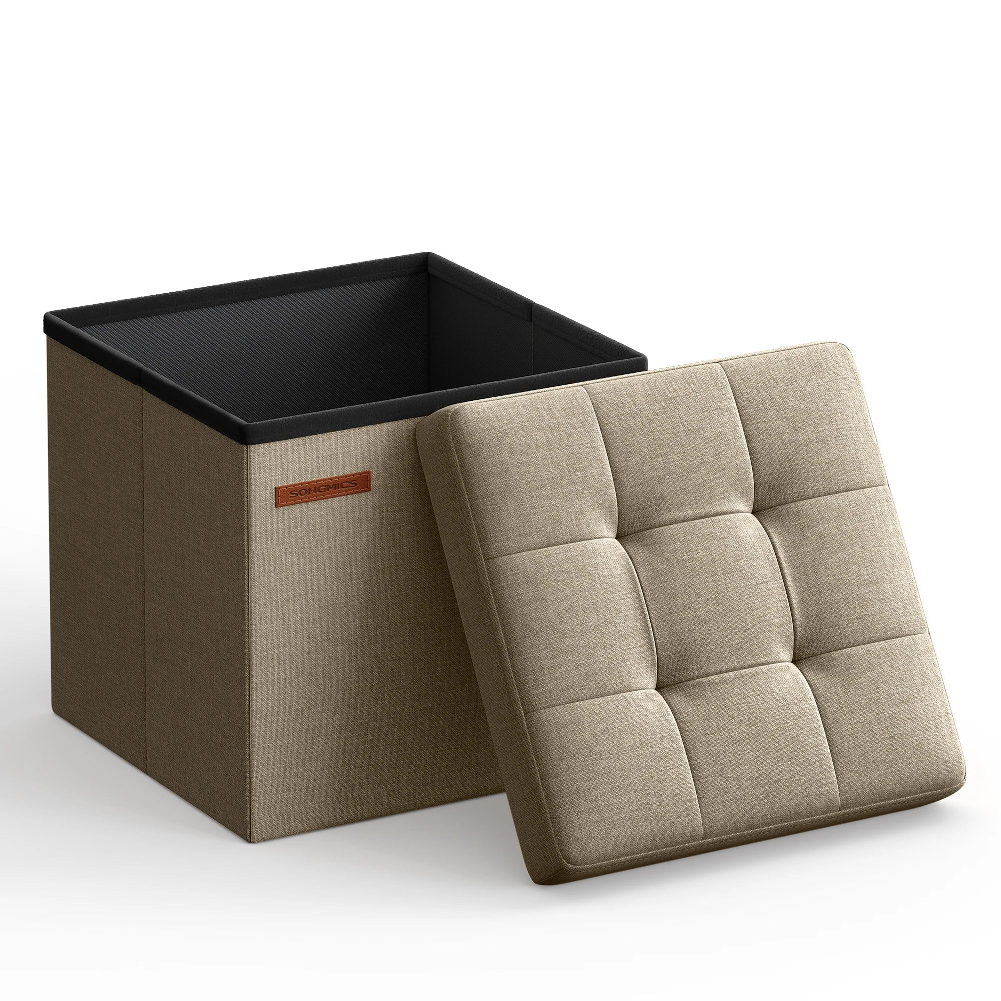 SONGMICS Storage Ottoman Foldable Small Ottoman Foot Rest 11.8 Inches Foot Stool Cube Ottoman with Storage Load up