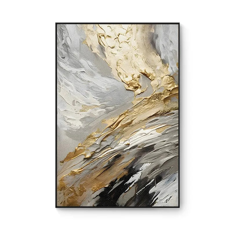 100% Hand Painted，Gold Grey Beige Black,Textured Painting Acrylic Abstract Oil Painting Wall Decor Living Room Office