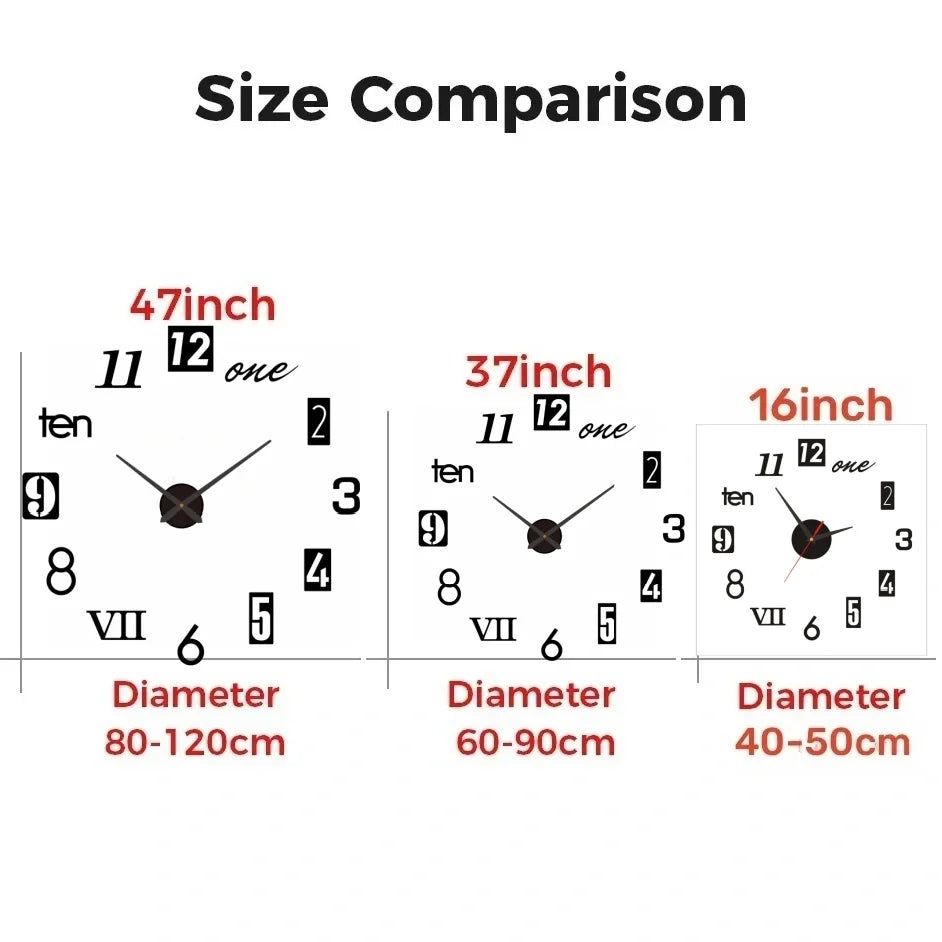 2D/3D Large Roman Numeral Acrylic Mirror Wall Clock Sticker Fashion DIY Quartz Clocks Watch Home Decoration Living Room