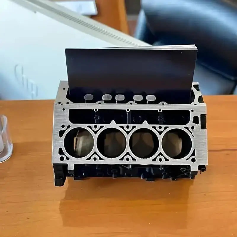 Unique Engine Block Office Desk Organizer - Business Card And Pen Holder Perfect Gift For Car Enthusiasts And Mechanics