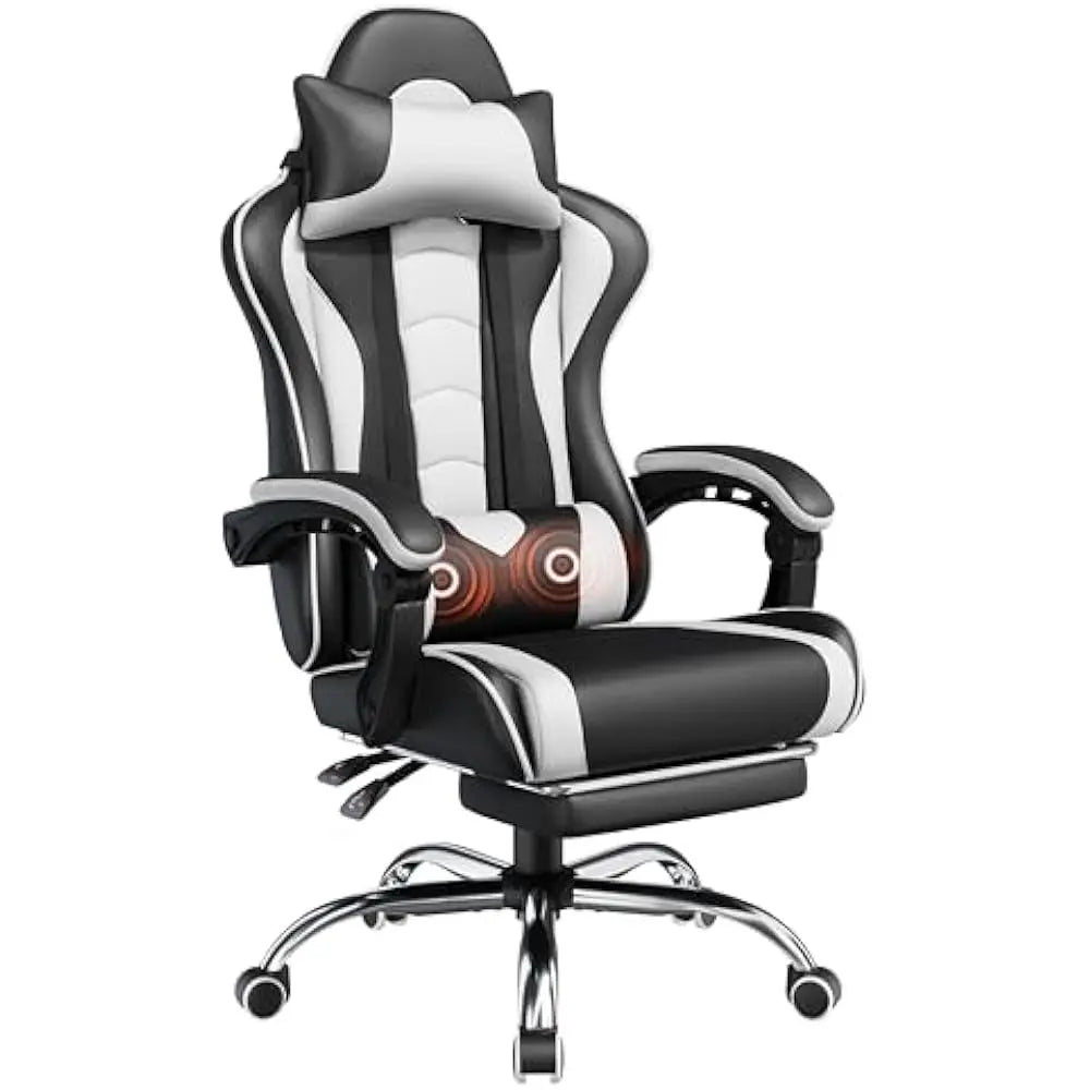 Office Chair Chair w/ Massage Lumbar Support & Footrest Height Adjustable Ergonomic w/ Swivel Seat & Headrest Office