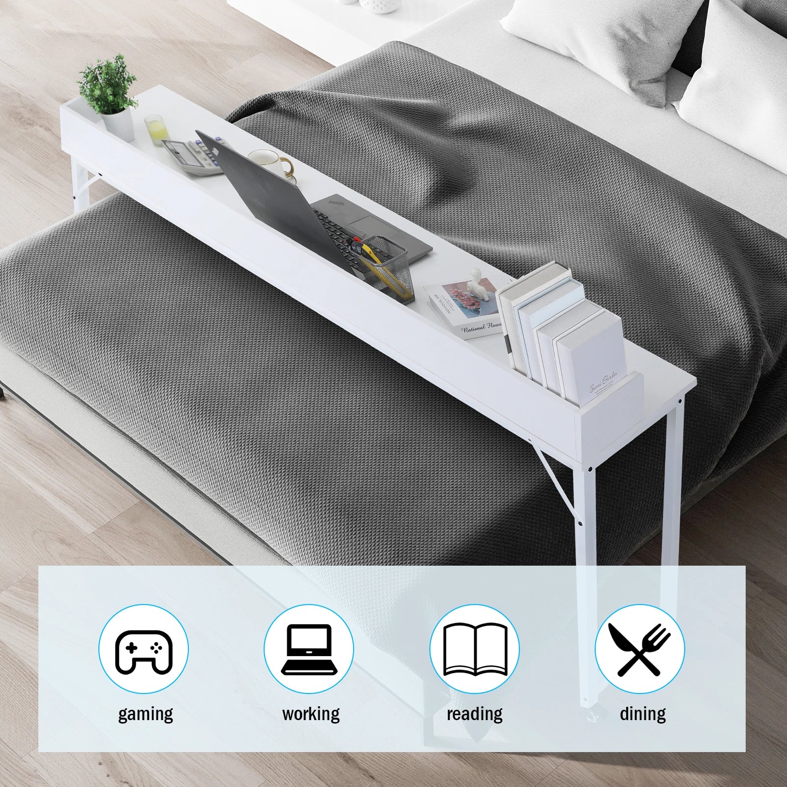 Overbed Table with Wheels Queen/Full Size Over Bed Table Mobile Computer Desk Laptop Cart Dining Bar Table or Laptop