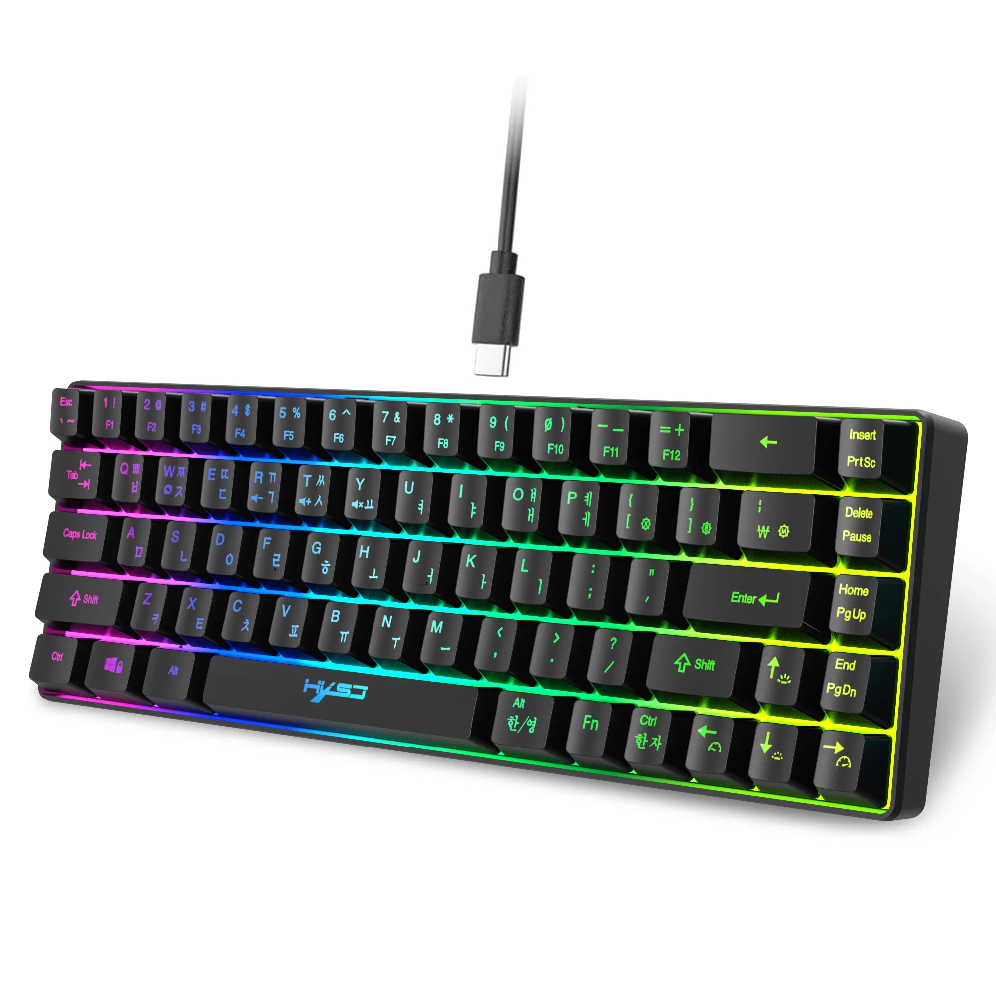 Portable HXSJ V200 68-key Korean gaming Keyboard 65% RGB Backlit Wired office membrane Keyboard for Desktop PC