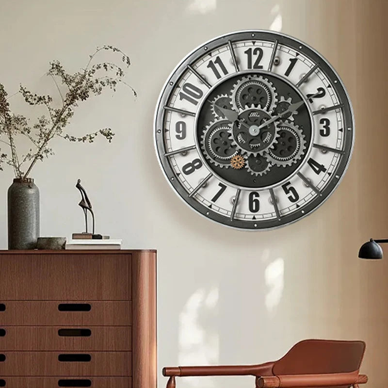 46cm Real Moving Gears Wall Clock Large Industrial Steam Punk Roman Numeral Wall Clock Living Room Home Decoration