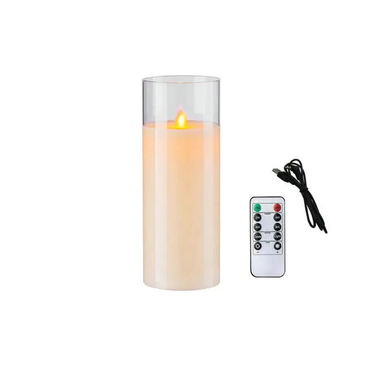 USB Rechargeable LED Flameless Pillar Candle set Flickering Moving Wick Paraffin Real Wax Remote controlled w/Timer