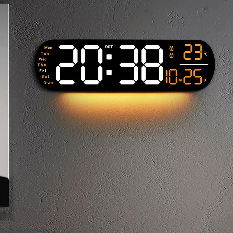 13.78 Inch Remote Control Digital Wall Clock Mood Lighting Timing Countdown 2 Alarm Auto Dimmer DST Plug In Use LED