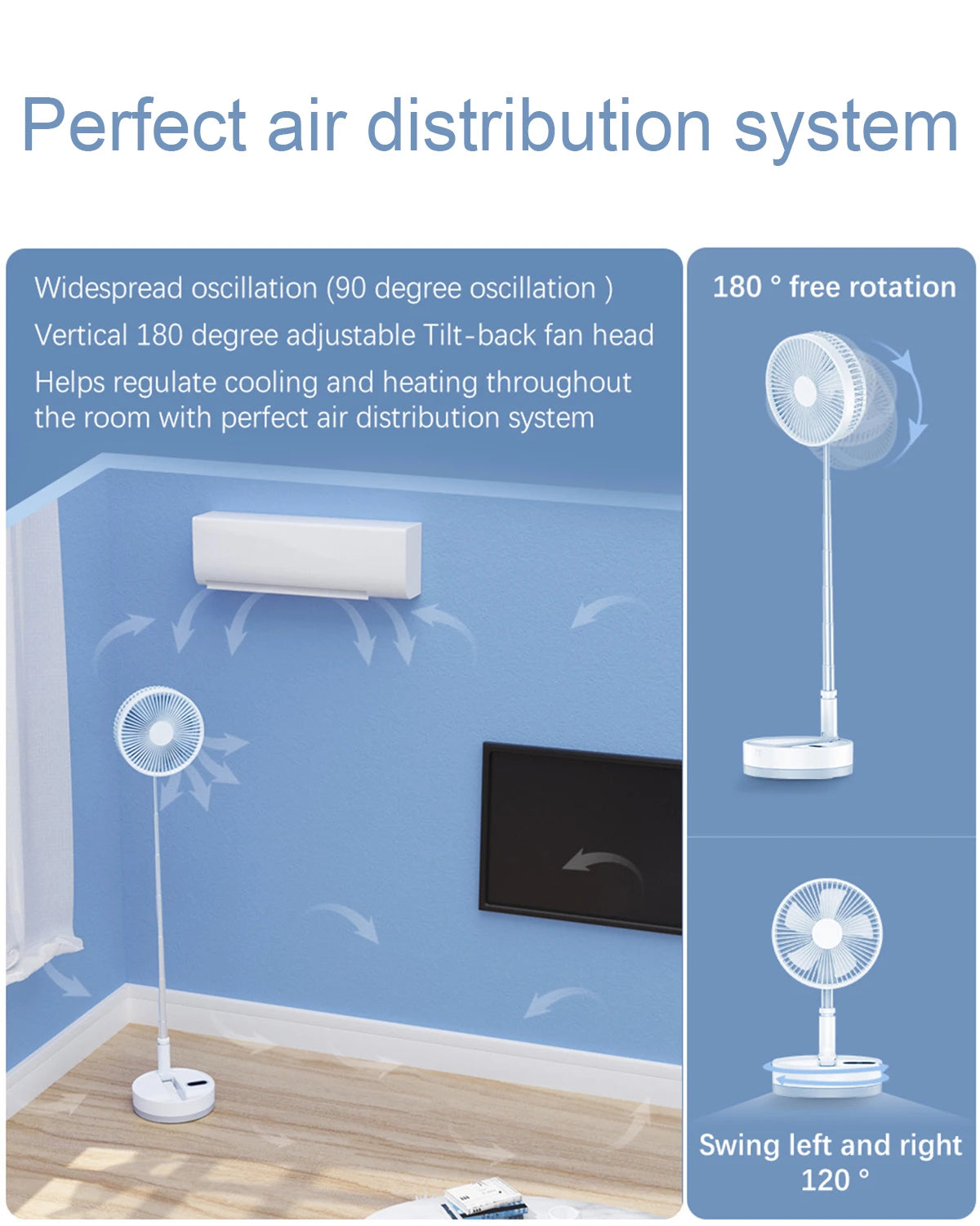 Foldable Fan Foldaway Oscillating with Remote Control 10800mAh Rechargeable Battery Operated Portable for Camping 4
