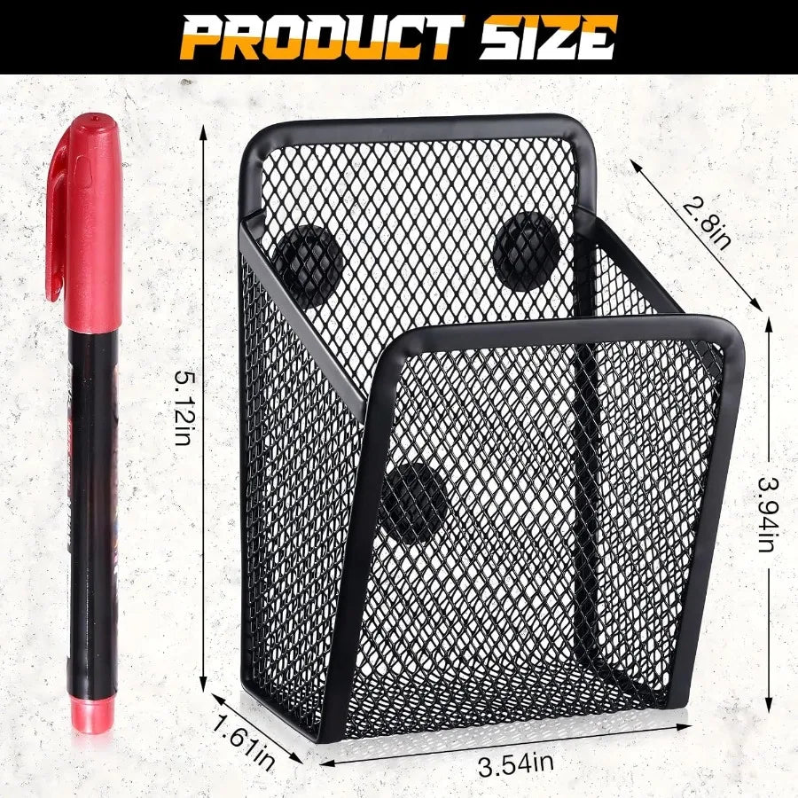 Magnetic Pencil Holder Metal Magnetic Basket Mesh Pen Holder Black Desk Organizer for Work Whiteboard Refrigerator