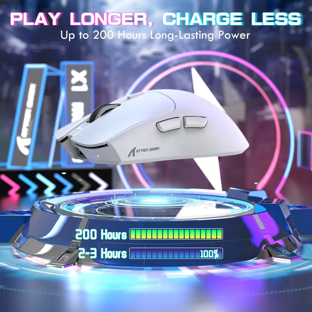 ATTACK SHARK X1 Gaming Mouse with Magnetic Charging Dock PixArt PAW3395PRO 40000DPI BT/2.4G Wireless/Wired 53g