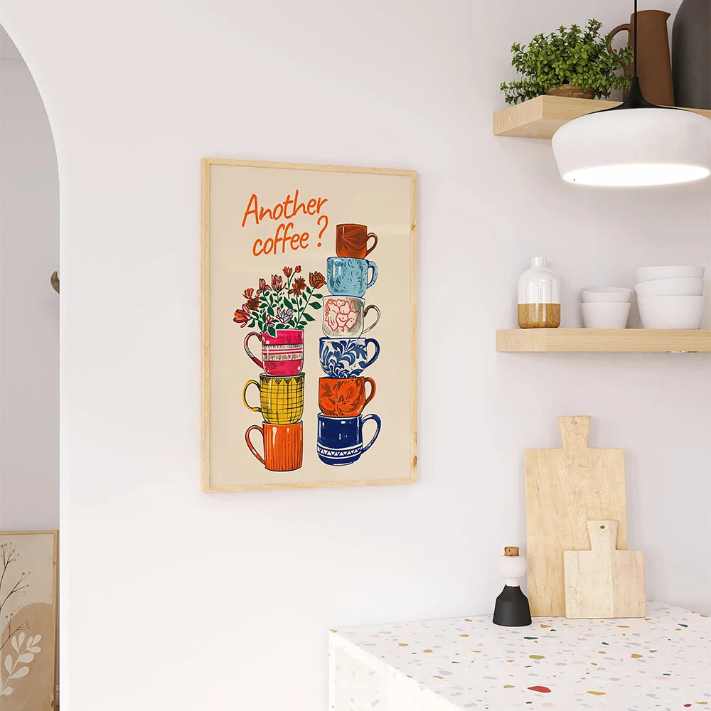 Another Coffee Colorful Coffee Cups Poster Coffee Break Kitchen Decoration Coffee Lover Office Wall Art Canvas Painting