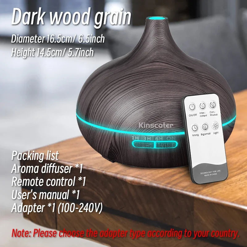 High Quality 500ml Aromatherapy Essential Oil Diffuser Wood Grain Remote Control Ultrasonic Air Humidifier with 7