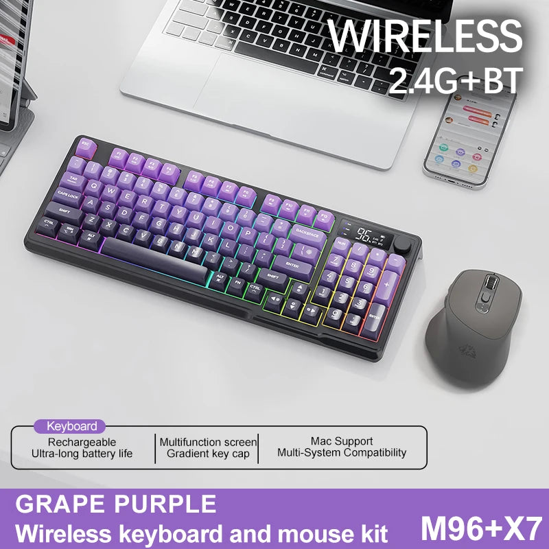 FreeWolf M96 Wireless Keyboard with Screen,Gaming Keyboard Bluetooth Dual-Mode Connection,Multi-Device
