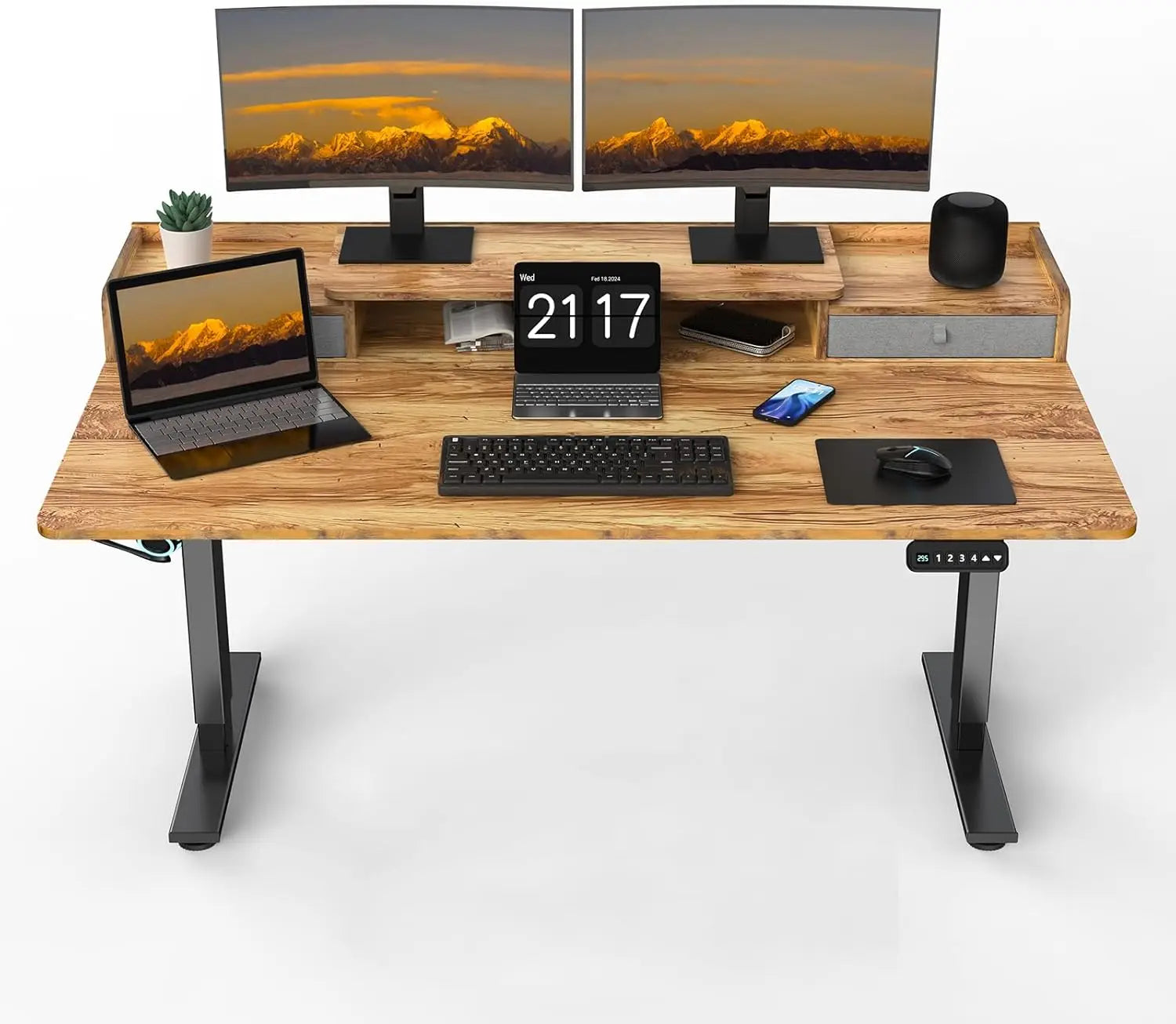 Electric Standing Desk with 2 Drawers Adjustable Height Widened Stand Up Desk with Storage Sit to Stand Ergonomic