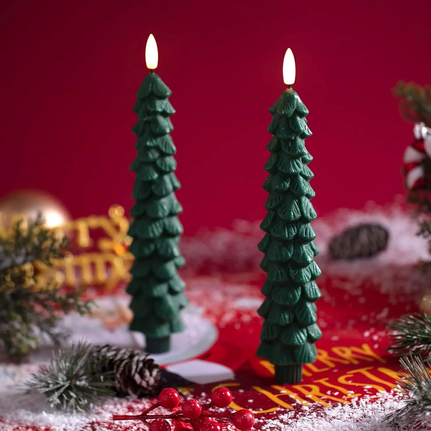 Christmas Tree Candles w/Remote Timer Paraffin Waxy Taper Candle Flickering Battery Operated LED Candlesticks 3D Flame