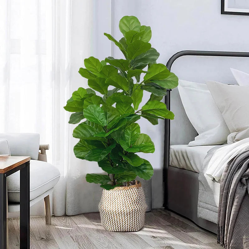 23-41in Artificial Ficus Tree Fake Plants Tropical Plastic Palm Tree Real Touch Banyan Leafs Home Shop Office Garden