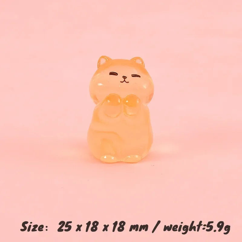 7PCS Mini Lucky Cat Glow At Night Kawaii Home Decor Luminous Cute Cats Miniature Figurine Desk Decoration DIY