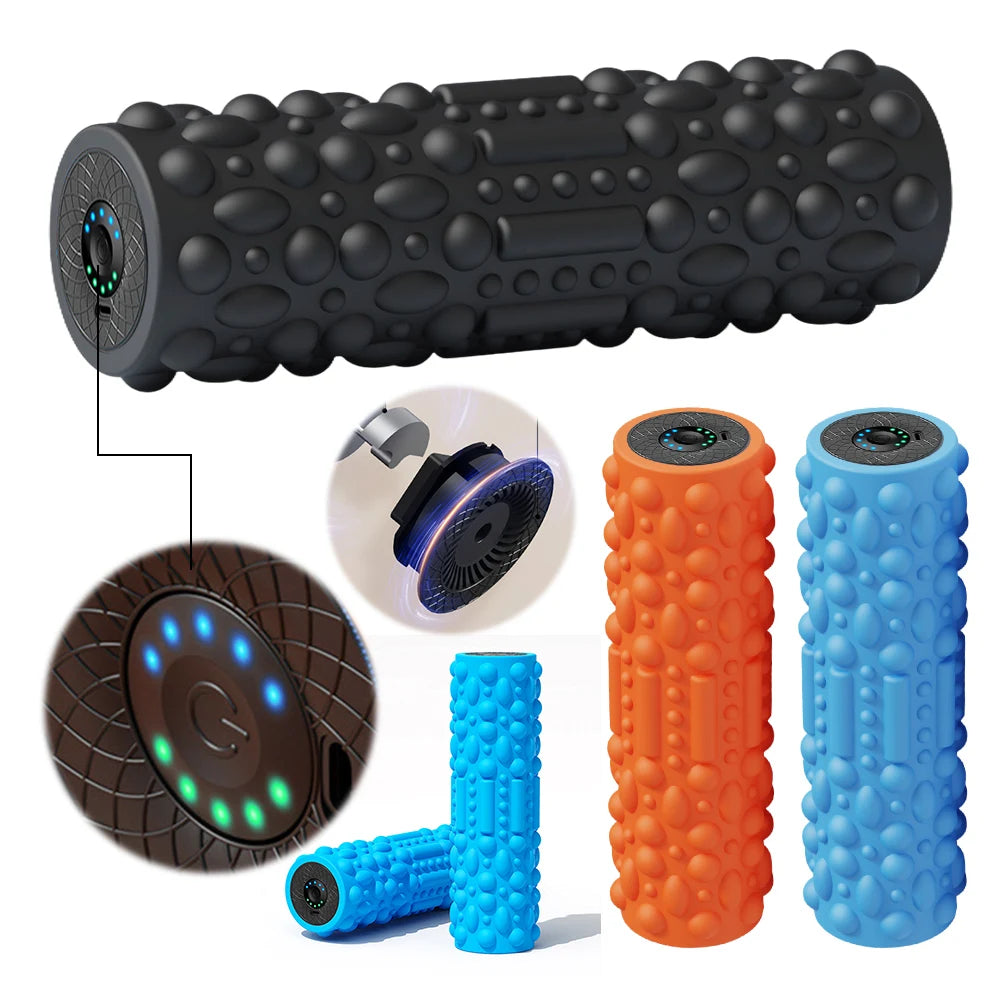 Electric Vibration Massage Foam Roller Yoga Column Rechargeable Exercise Roller 5 Modes Muscle Tissue Massager for Yoga