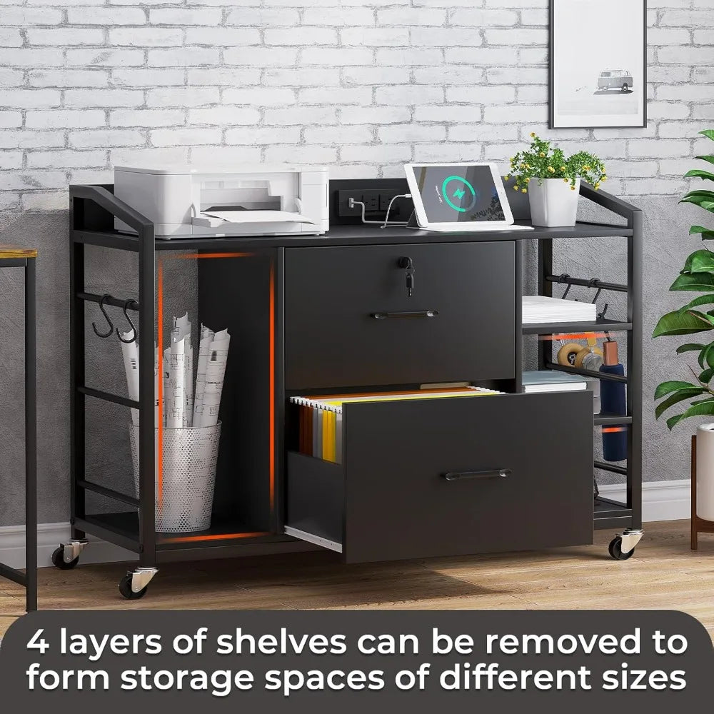 44’’ File Cabinet Filing Cabinets fits Legal Letter A4 Size 2 Drawer Office File Cabinet for Home Office with Lock