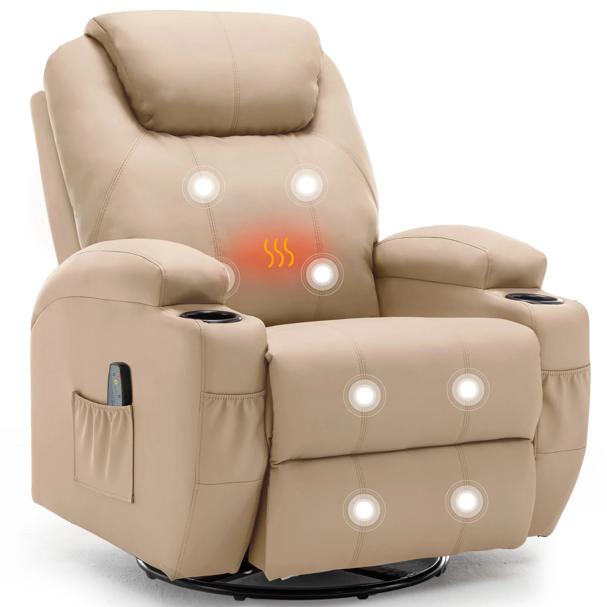 Recliner Chair with Massage and Heat 360° Swivel Rocking Chairs for Adults Remote Control and Cup Holder for Living