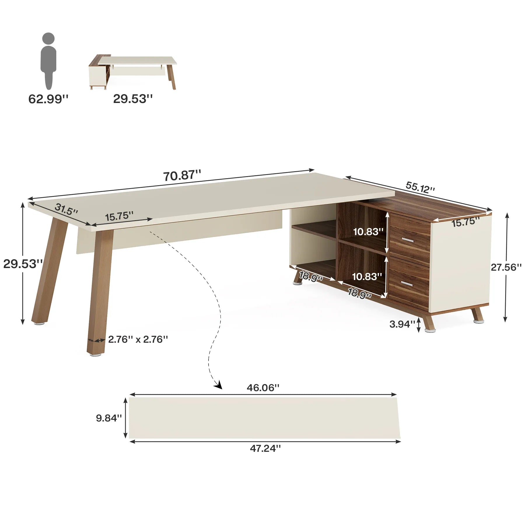 Tribesigns 78.7-Inch Executive Desk L-Shaped Desk with 55-Inch Cabinet Large Office Desk with Storage Shelves