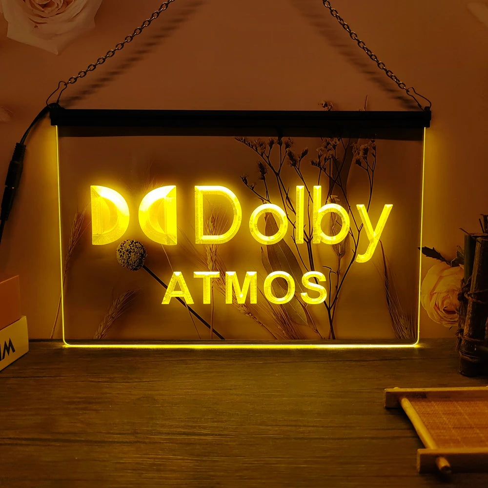 Dolby Atmos LED Neon Sign-3D Carving Wall Art for Home,Room,Bedroom,Office,Farmhouse Decor - Yellow / UK-30x20cm