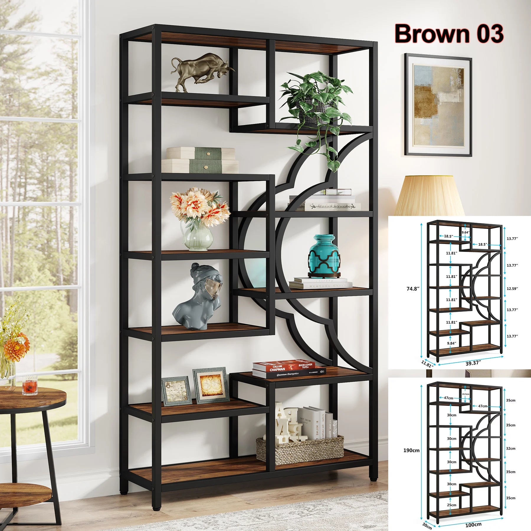 Tribesigns Bookshelf Industrial 5 Tier Etagere Bookcase Freestanding Tall Bookshelves Display Shelf Storage Organizer