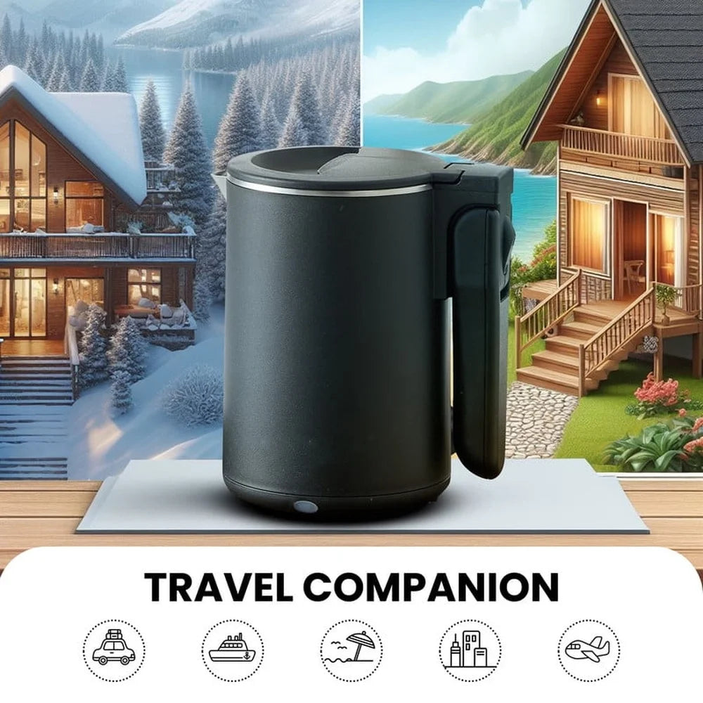 Dual Voltage Electric Kettle 0.65Qt Cool Touch Travel Kettle Auto Shut Off Stainless Steel Compact Design Efficient