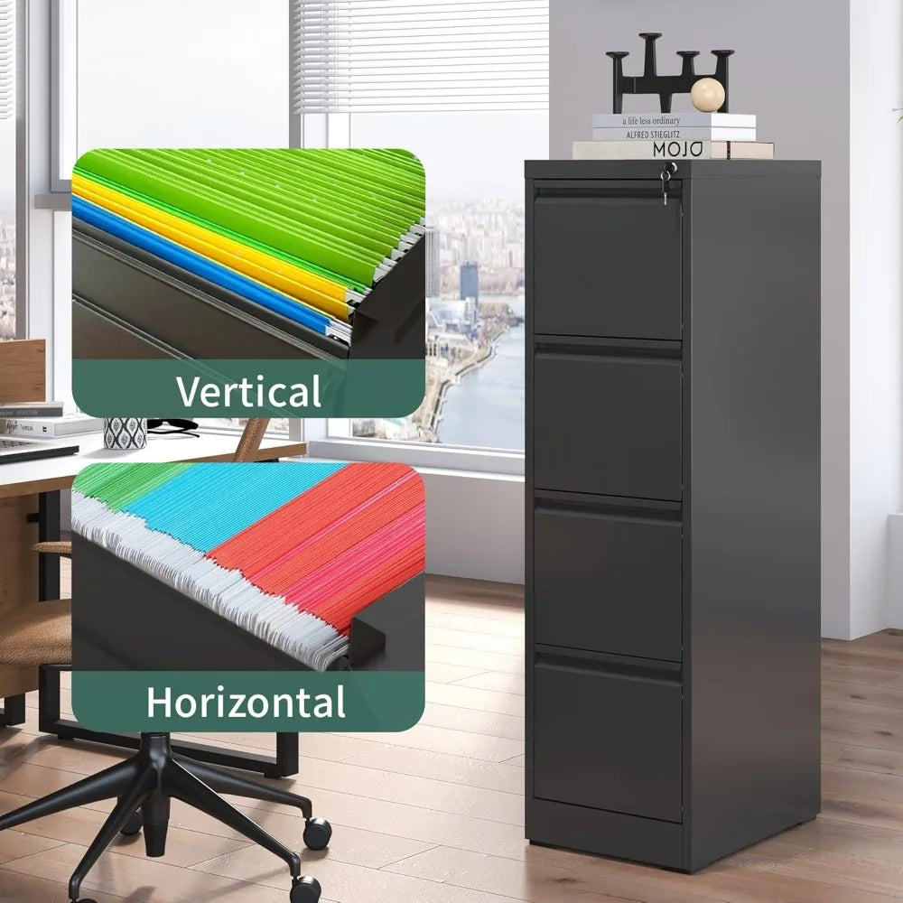 4 Drawer File Cabinet with Lock,Metal Vertical Filing Cabinets for Home Office,Heavy Duty Document Storage w/Universal