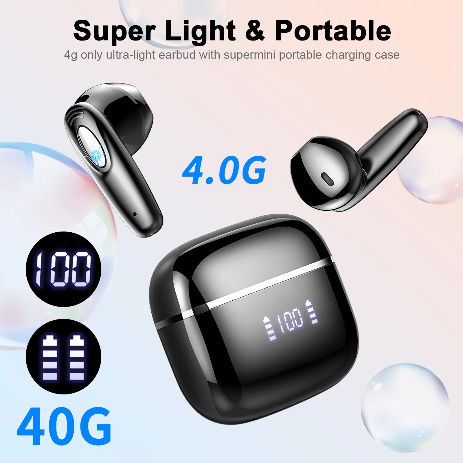 T19 Wireless Earbuds Bluetooth 5.3 4 ENC Noise Canceling Mic 40H LED Display Charging Case IP7 Waterproof in-Ear