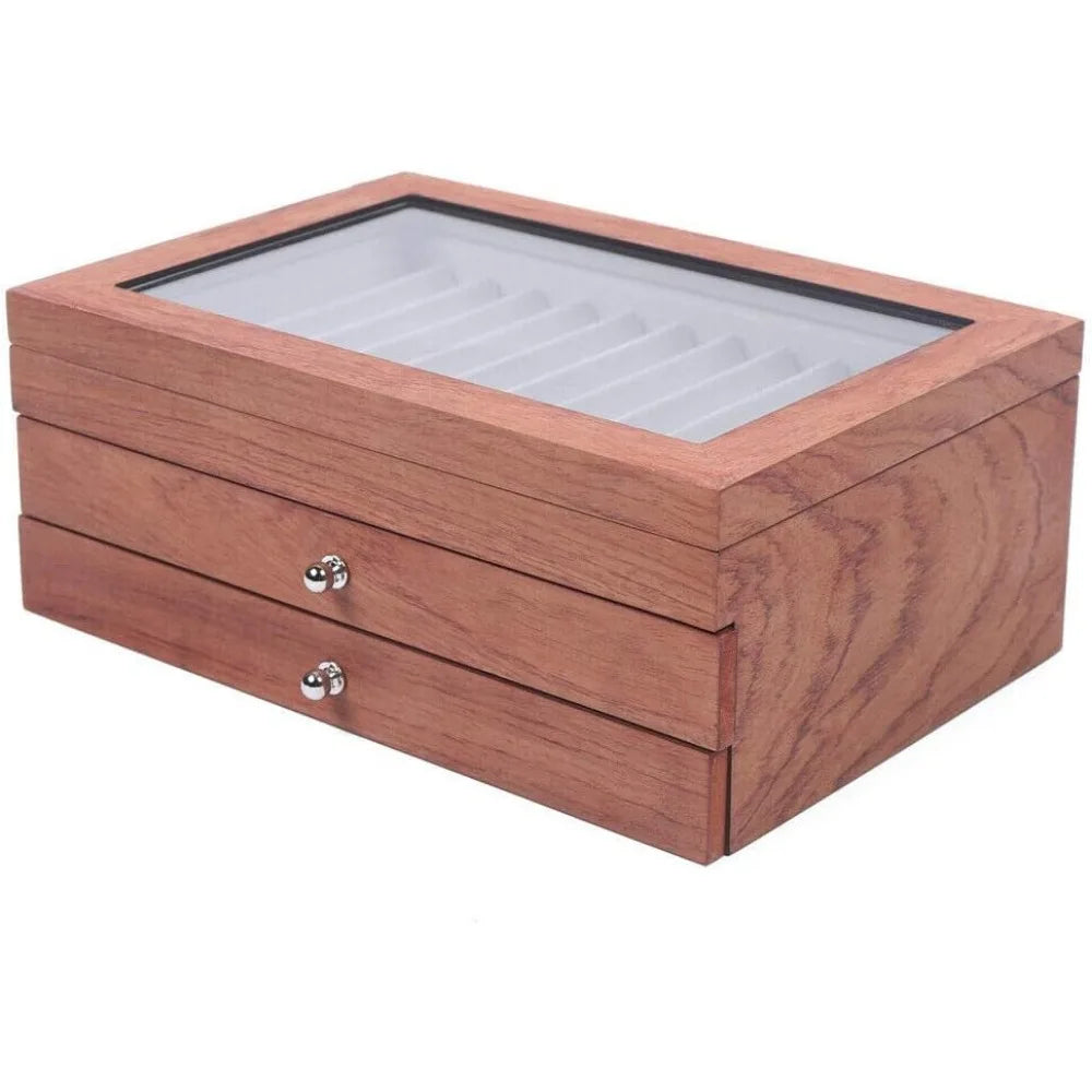34 Slots Wood Fountain Pen Display Case & Transparent Top Lid Rosewood Box Holder Storage Organizer for Christmas Gift