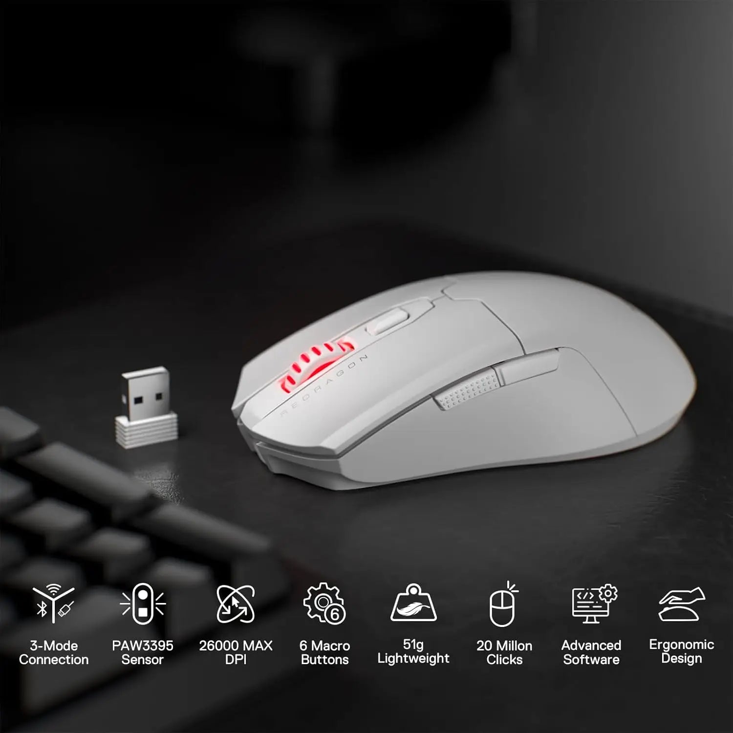 Redragon M995 Wired Gaming Mouse 26000 DPI Optical Gamer Mouse with 6 Programmable Buttons & 5 Backlit Modes Software
