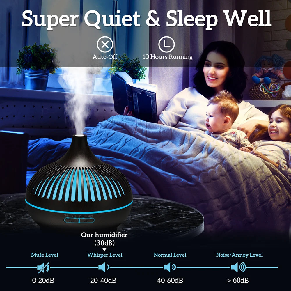500ML Aromatherapy Essential Oil Diffuser Wood Grain Remote Control Ultrasonic Air Humidifier Cool with 7 Color LED