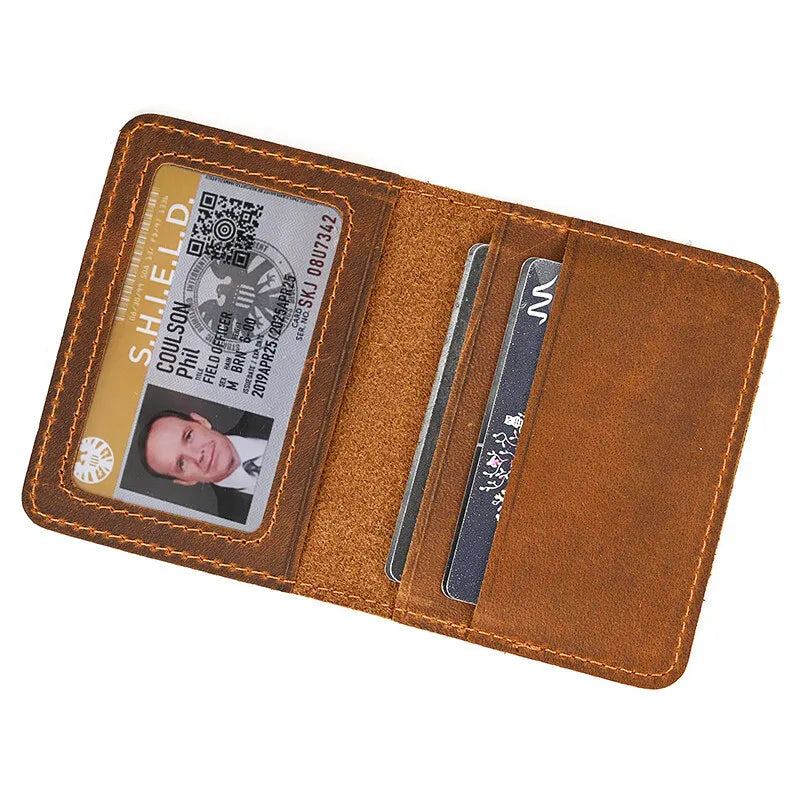 Retro Simplicity Cardbag Mens Credit Card Holder Handmade Short Ultra Thin Slim Portable Crazy Horse Leather ID Cover