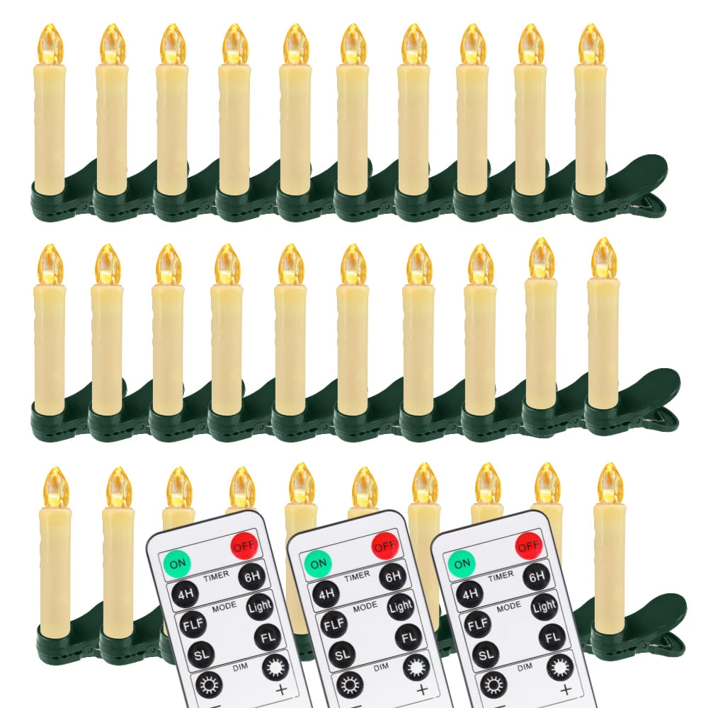 Flameless LED Taper Candles Christmas Tree Electric Candle Lights Mini Taper Clip-On Candles with Remote Timer