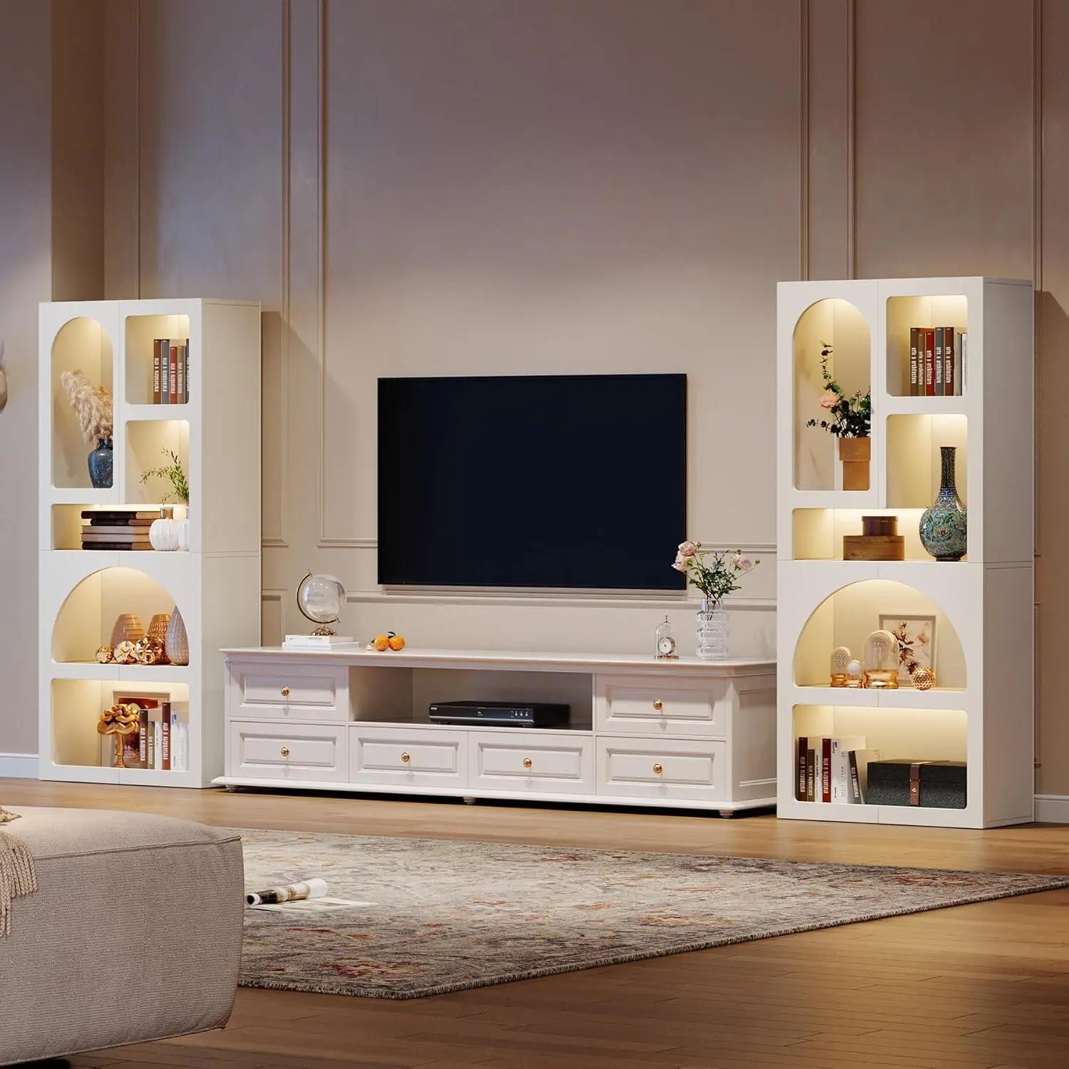 70.87’’ Tall Geometric Bookshelf White Arched Bookcase with 5 Irregular Storage Shelves,Free-Standing for Living Room