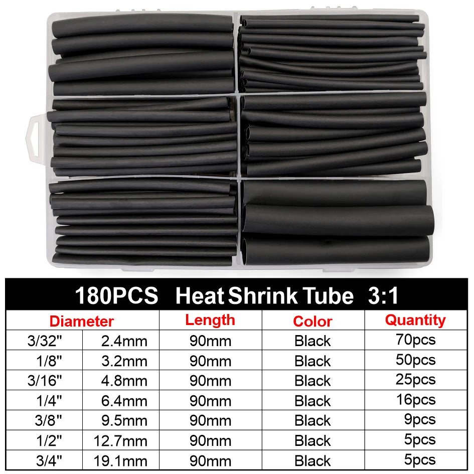 100pcs Heat Shrink Tube Kit 4:1 Flame Retardant Insulated Electrica Wire Wrap Multi-Size Assortment for Cable Repair