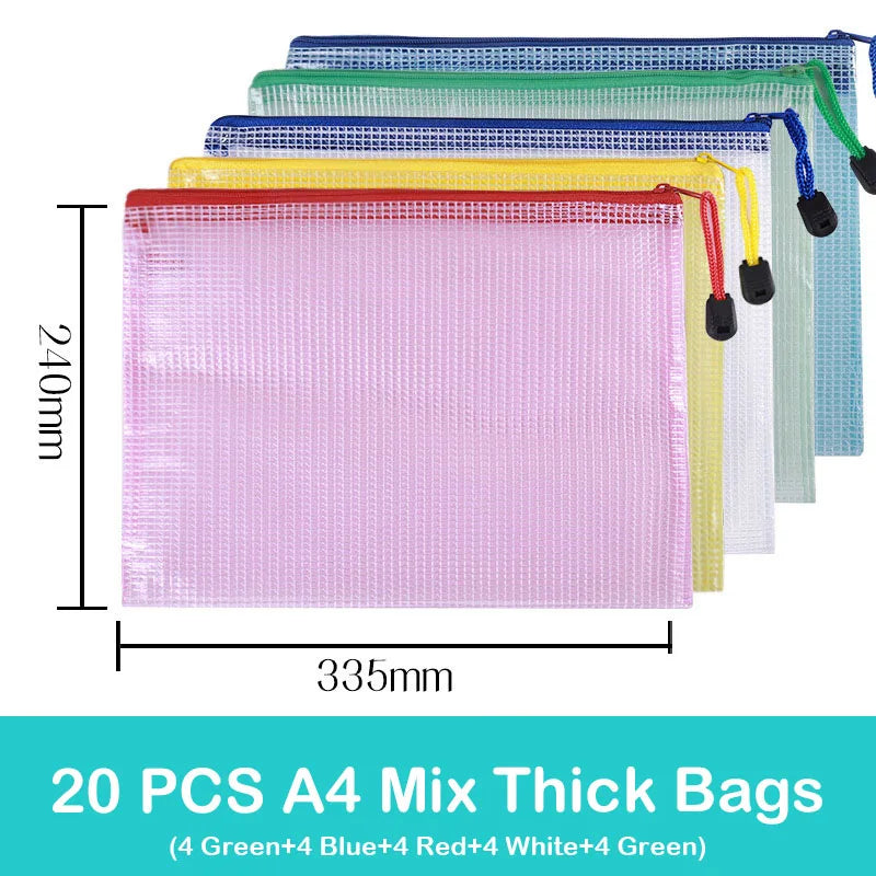 10/20 Pcs Mesh Zipper Pouch Document Bag Waterproof Zip File Folders A4 A5 A6 School Office Supplies Pencil Case