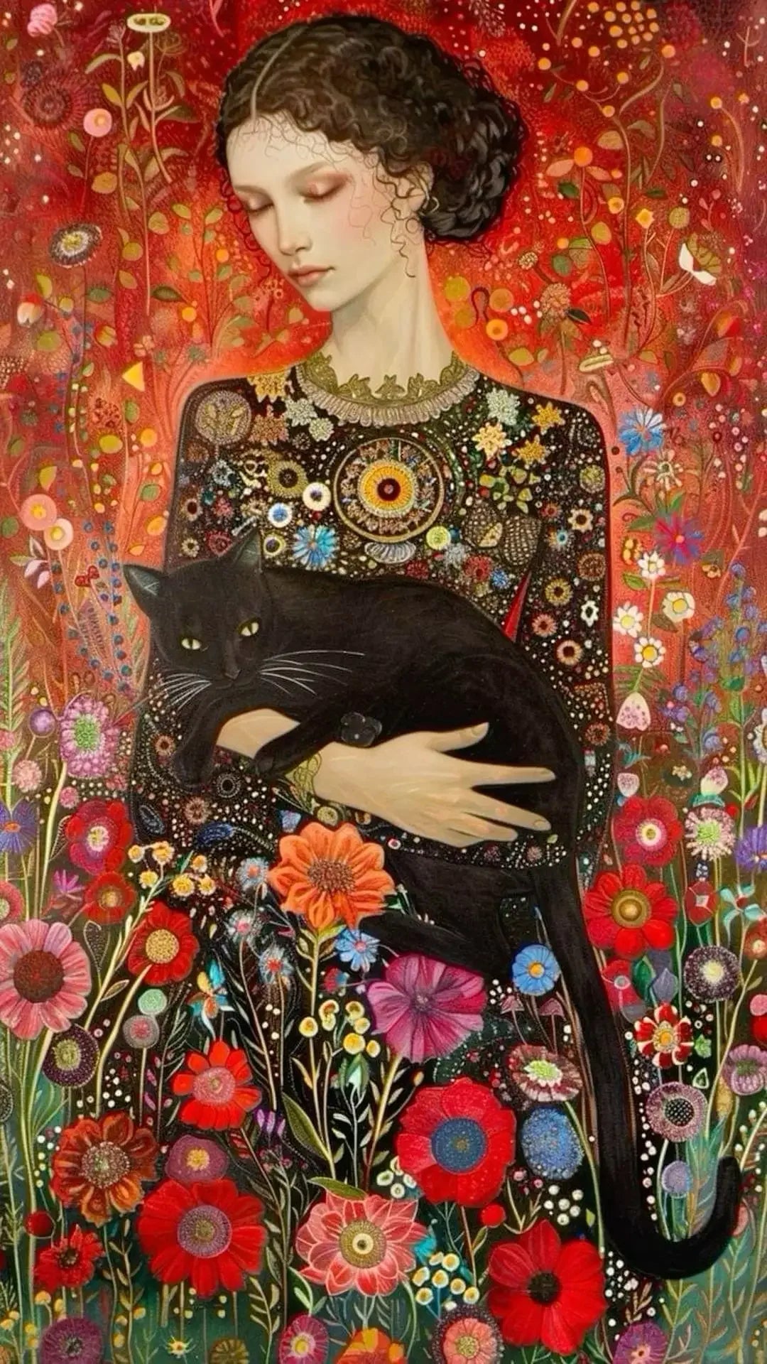 Abstract Woman And Cat Canvas Painting Wall Art Gustav Klimt Art Elegant Girl Poster Prints For Office Living Room Home