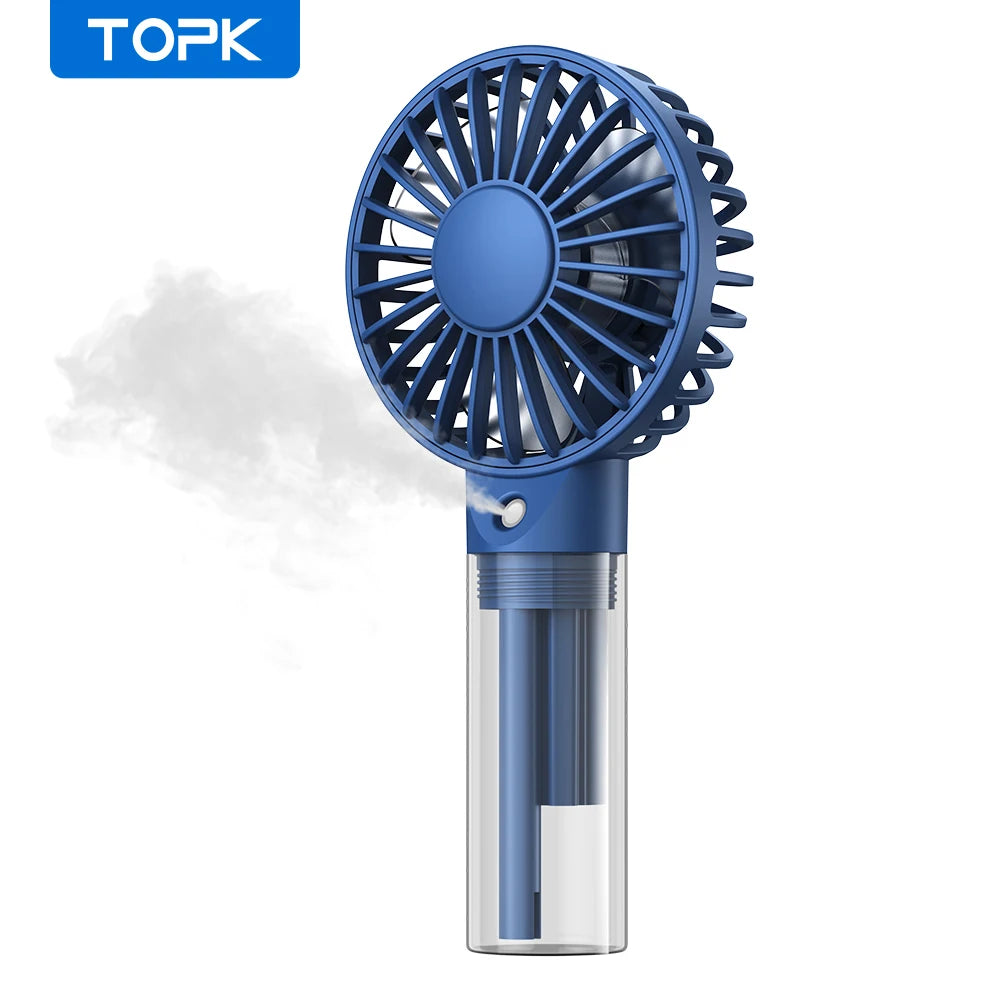 TOPK Portable Misting Fan Rechargeable Handheld Personal Spray Water Mist Fan 32ml Water Tank Mini Cooling Hand Fan