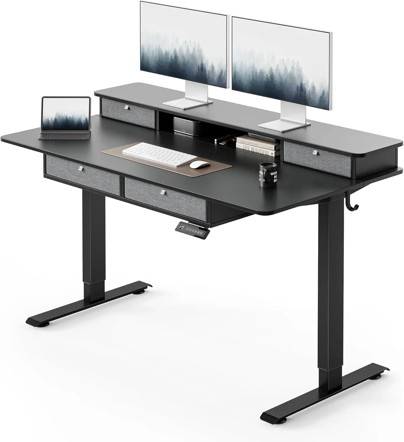 Electric Standing Desk Adjustable Height with 4 Drawers Sit Stand Desk Home Office Stand Up Table with 4