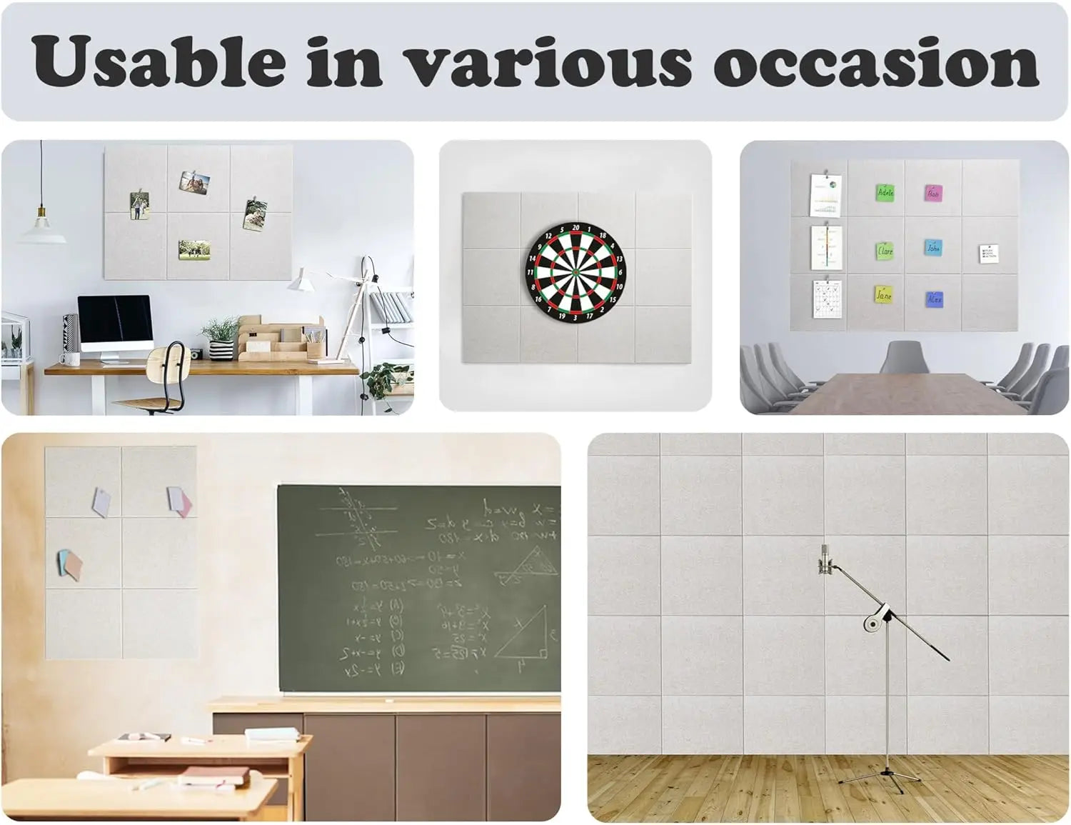 6-12PCS Large Cork Board Alternative Felt Wall Tiles Self-Adhesive Wall Panels Bulletin Board Pin Board for Office