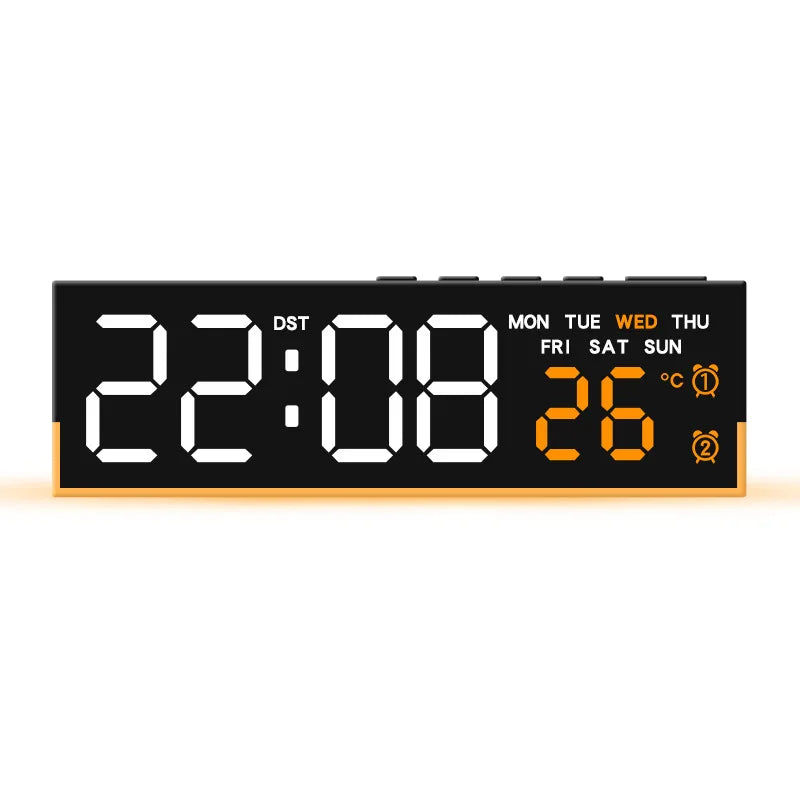 Digital Alarm Clock with Bottom Mood Light TEMP Week Date Dual Alarm 3 Levels Brightness Snooze DST Table Clock 12/24H