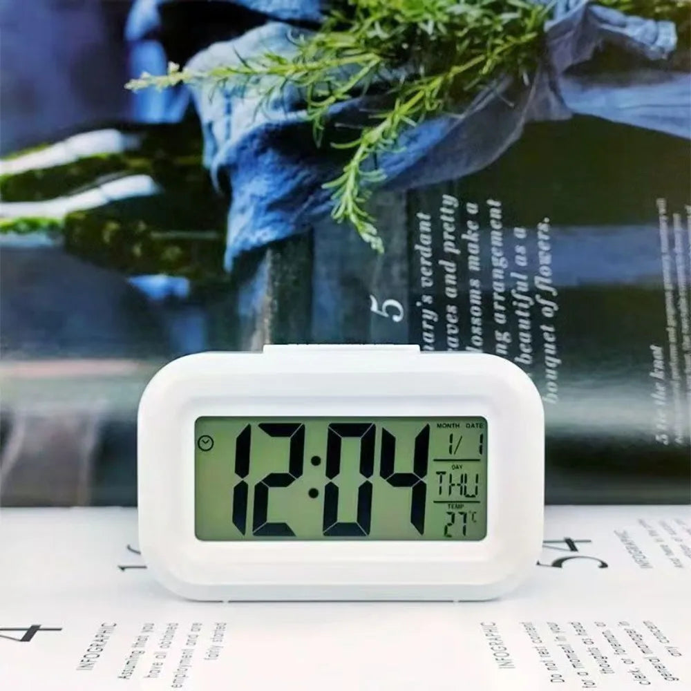 Mini Digital Alarm Clock LED Backlight Desktop Electronic Moment Calendar Snooze Multifunction Table Clock with Data