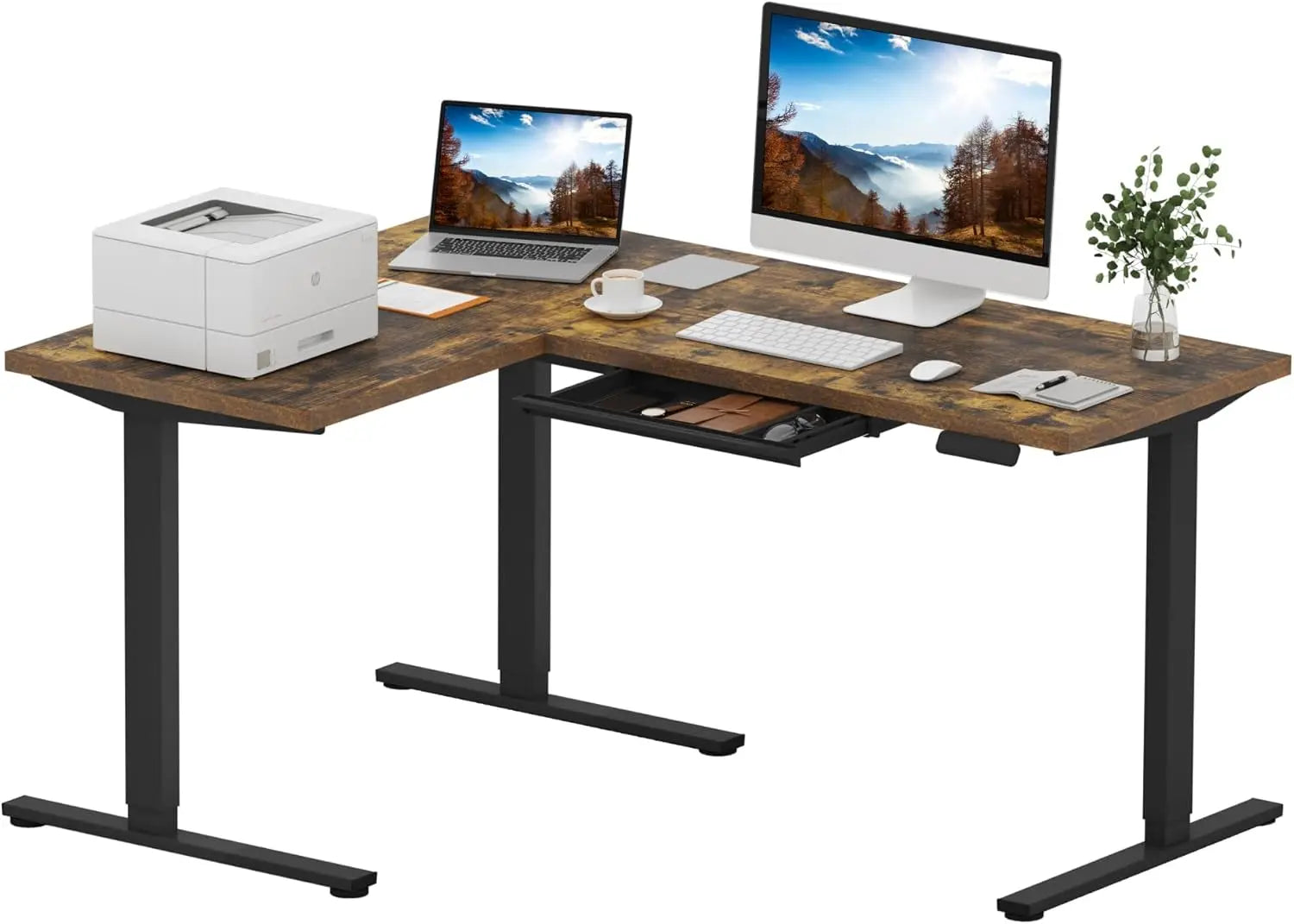 L Shaped Standing Desk Adjustable Height Electric Corner Standing Desk,71 x 63 inch Sit Stand Computer Table